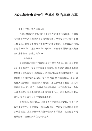 2024年全市安全生产集中整治实施方案