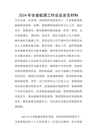 2024年全省能源工作会议发言材料