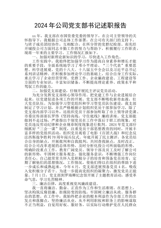 2024年公司党支部书记述职报告