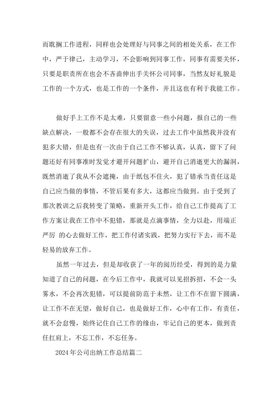 2024年公司出纳工作总结范本7篇_第2页