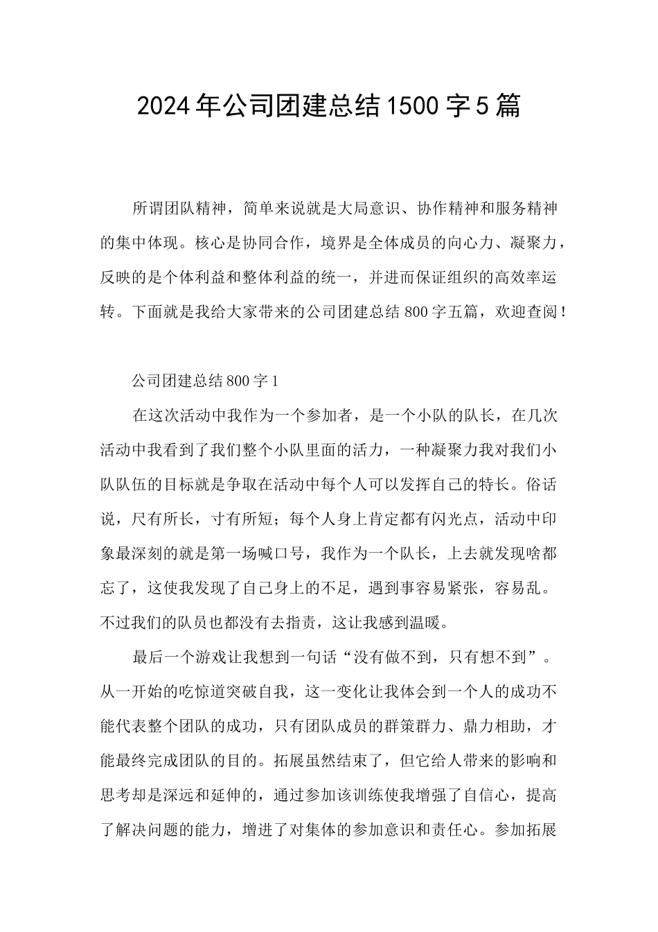 2024年公司团建总结1500字5篇_第1页