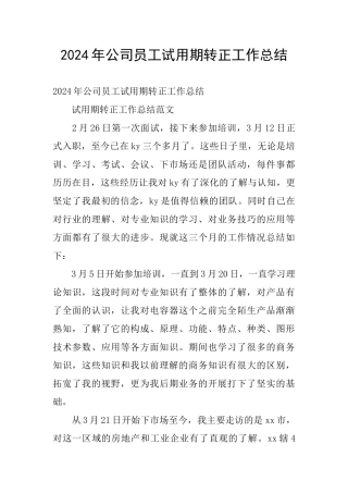 2024年公司员工试用期转正工作总结