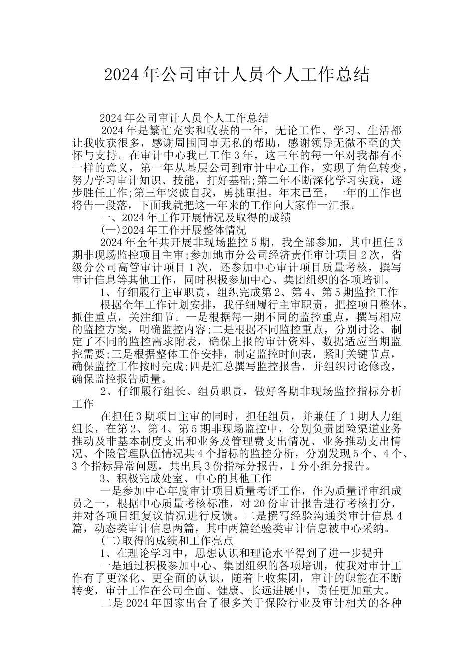2024年公司审计人员个人工作总结_第1页
