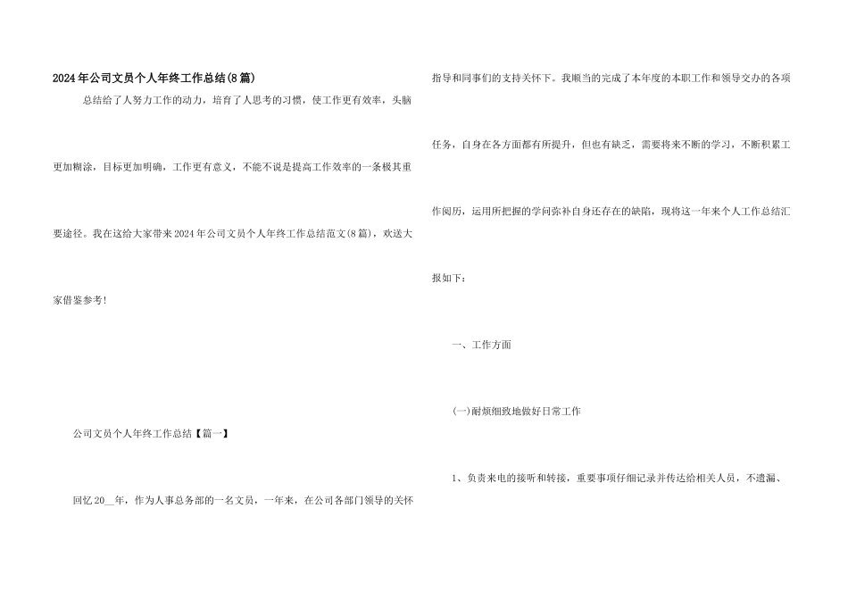 2024年公司文员个人年终工作总结_第1页