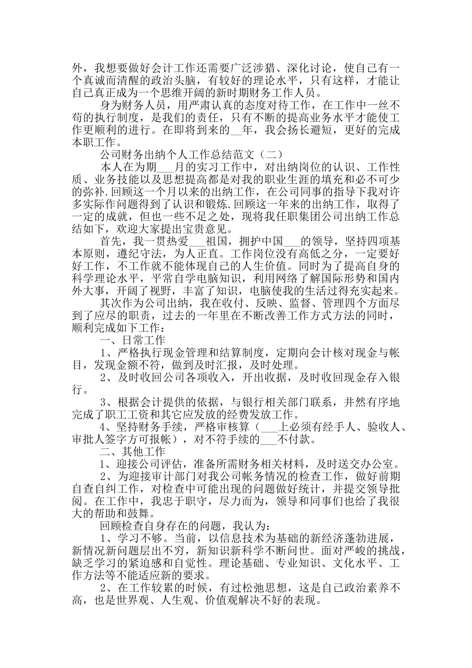 2024年公司财务出纳个人工作总结_第2页