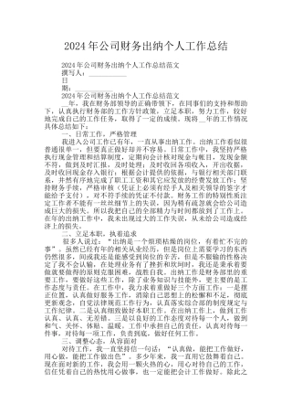 2024年公司财务出纳个人工作总结
