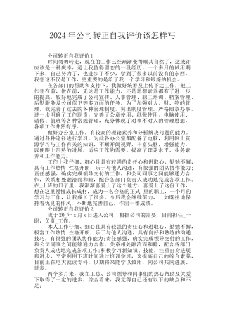 2024年公司转正自我评价该怎样写