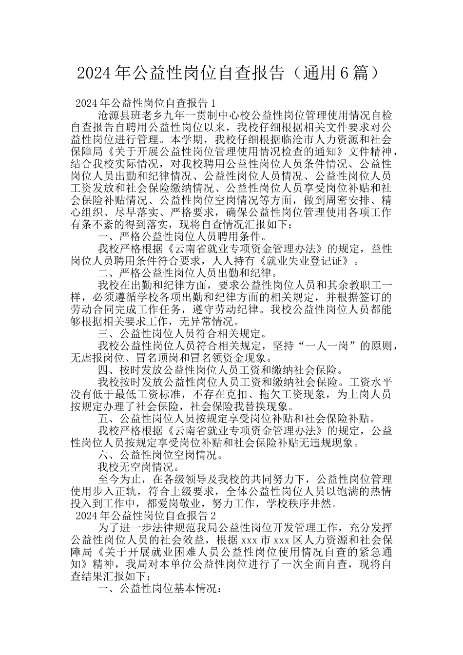 2024年公益性岗位自查报告_第1页