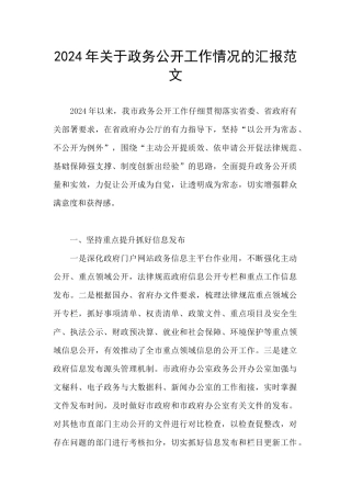 2024年关于政务公开工作情况的汇报范文