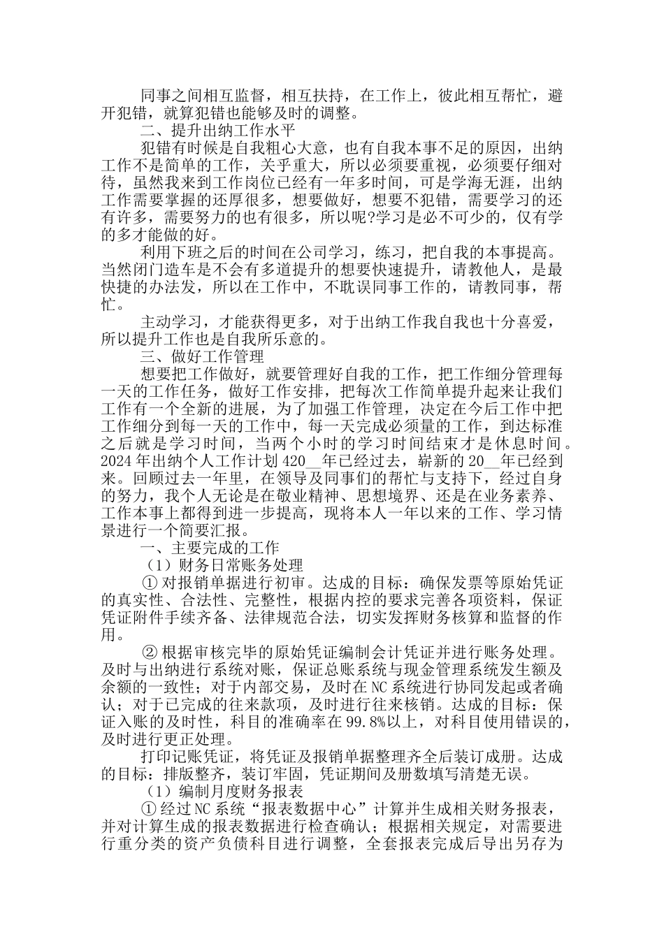 2024年出纳个人工作计划五篇_第3页