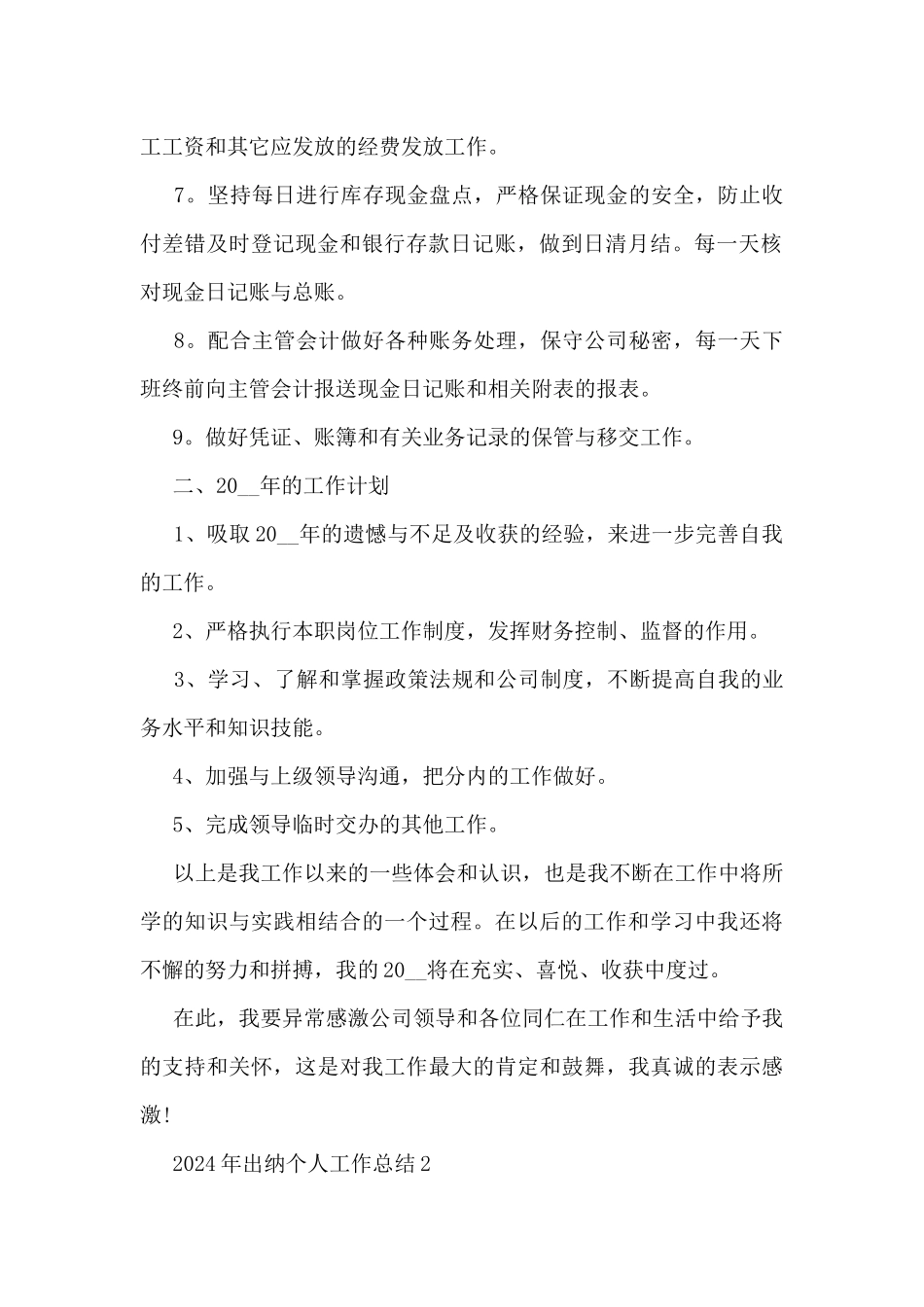 2024年出纳个人工作总结5篇_第2页