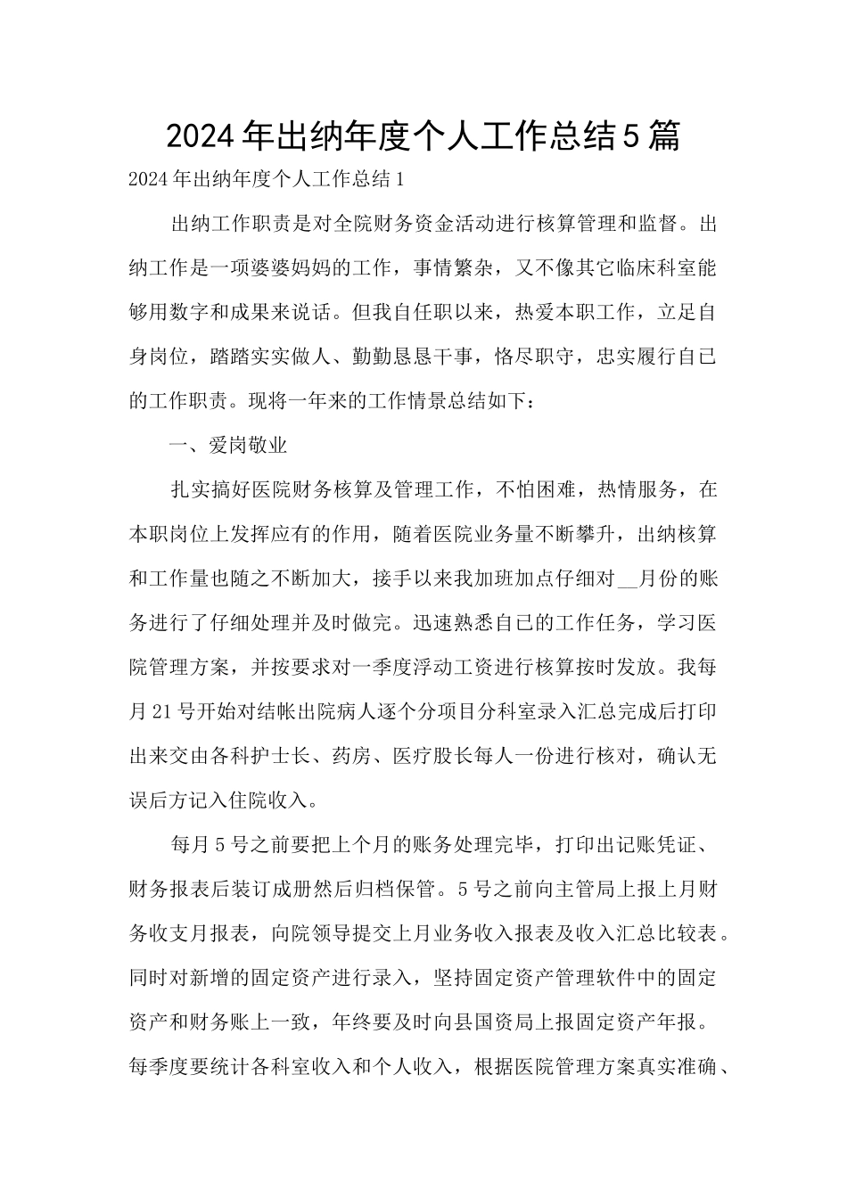 2024年出纳年度个人工作总结5篇_第1页