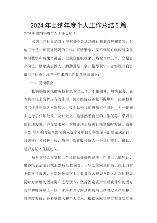 2024年出纳年度个人工作总结5篇