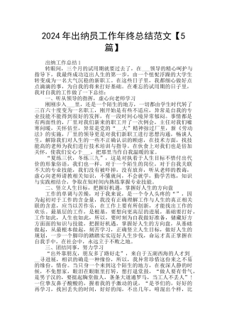 2024年出纳员工作年终总结范文【5篇】