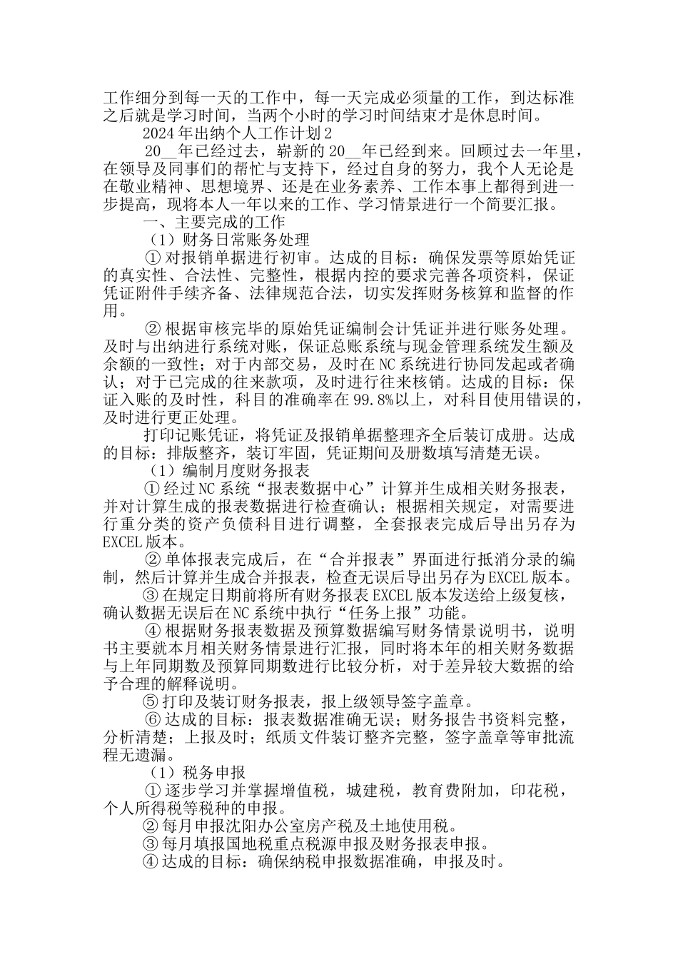 2024年出纳个人工作计划范文_第2页