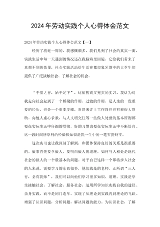 2024年劳动实践个人心得体会范文