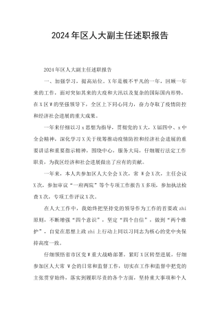2024年区人大副主任述职报告