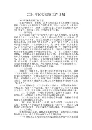 2024年区委巡察工作计划