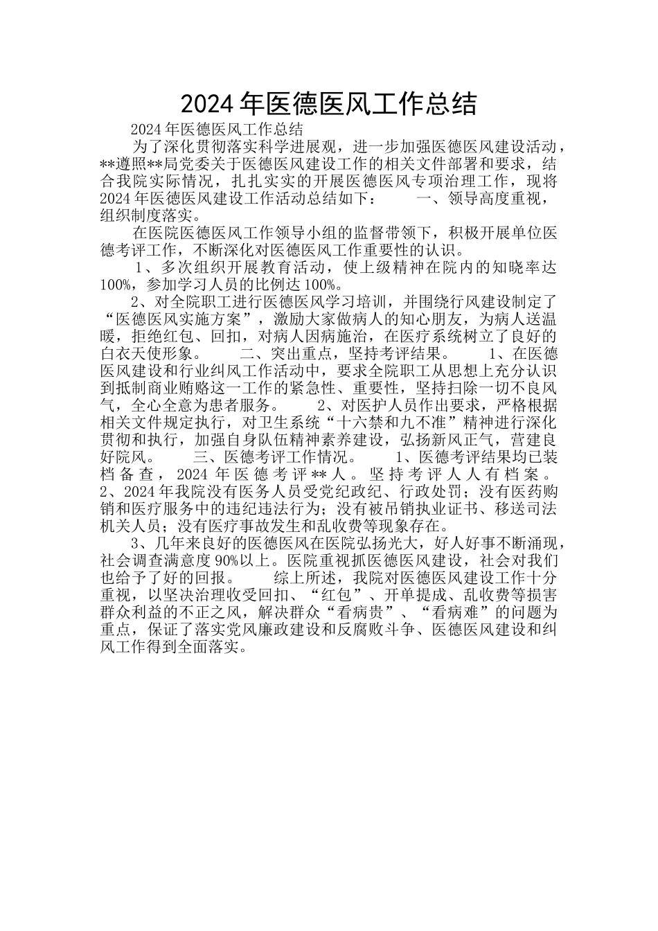 2024年医德医风工作总结_第1页