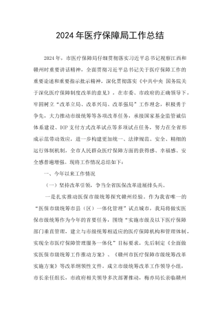 2024年医疗保障局工作总结