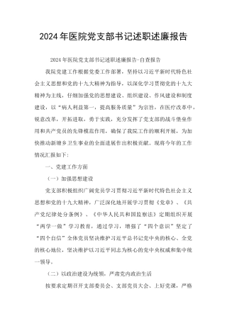 2024年医院党支部书记述职述廉报告