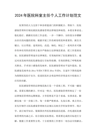 2024年医院科室主任个人工作计划范文