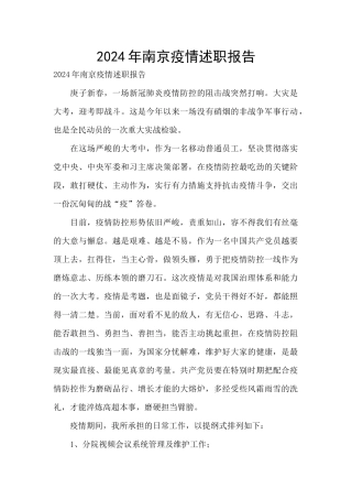 2024年南京疫情述职报告