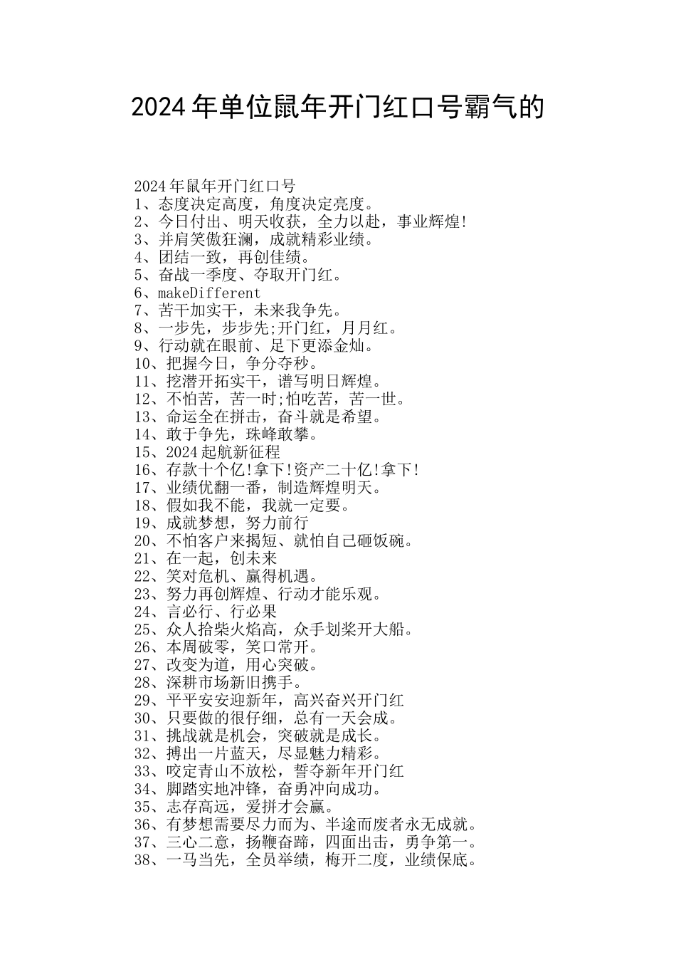 2024年单位鼠年开门红口号霸气的_第1页