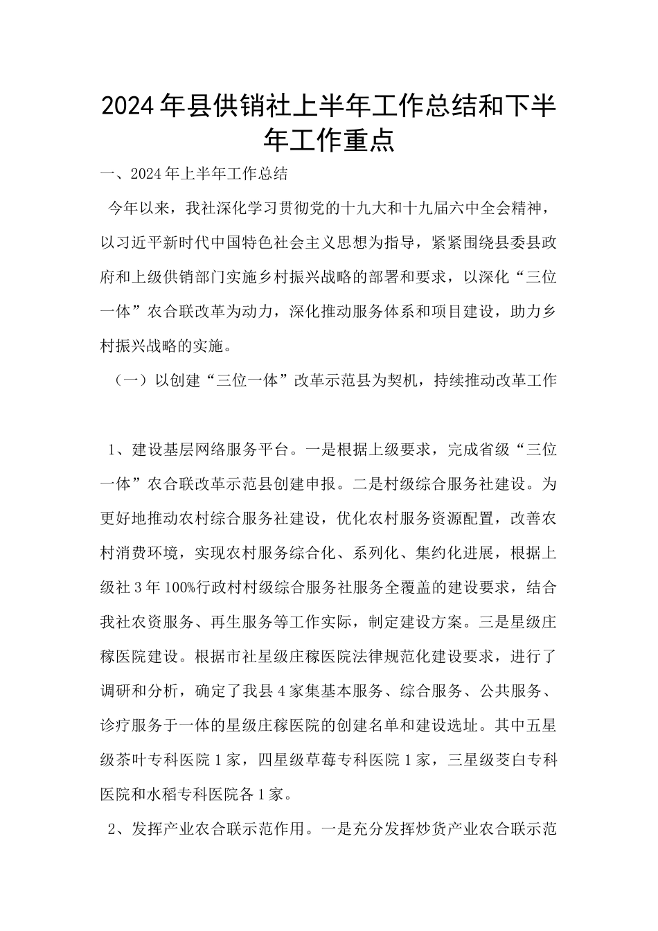 2024年县供销社上半年工作总结和下半年工作重点_第1页