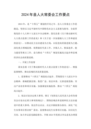 2024年县人大常委会工作要点