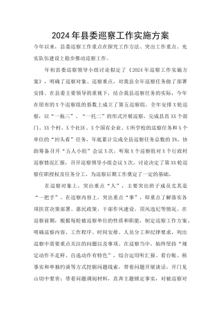 2024年县委巡察工作实施方案