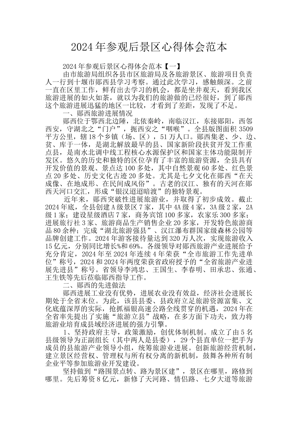 2024年参观后景区心得体会范本_第1页