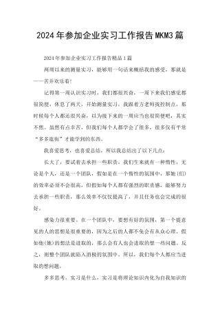 2024年参加企业实习工作报告MKM3篇
