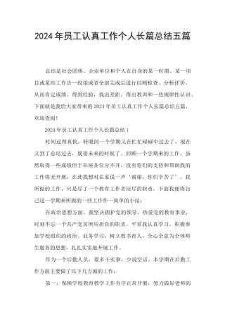 2024年员工认真工作个人长篇总结五篇