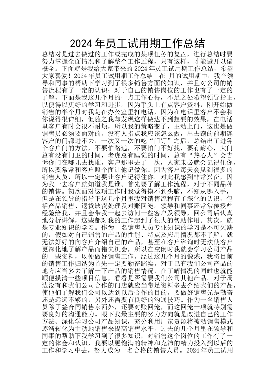 2024年员工试用期工作总结_第1页