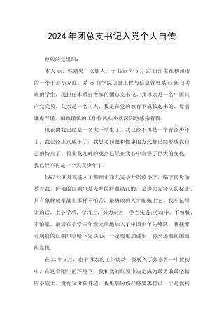 2024年团总支书记入党个人自传