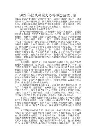 2024年团队凝聚力心得感想范文5篇