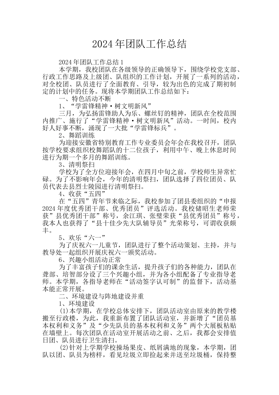 2024年团队工作总结_第1页