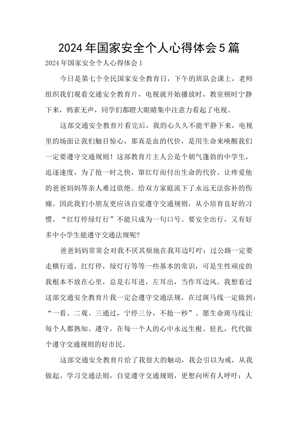 2024年国家安全个人心得体会5篇_第1页