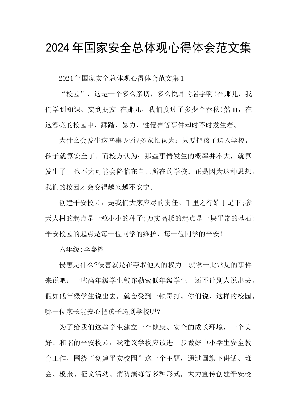 2024年国家安全总体观心得体会范文集_第1页