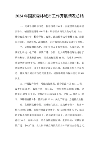 2024年国家森林城市工作开展情况总结