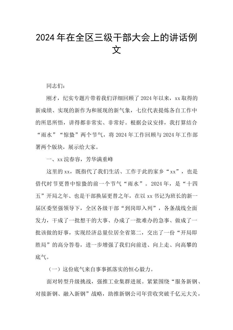 2024年在全区三级干部大会上的讲话例文_第1页