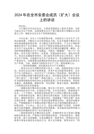 2024年在全市安委会成员会议上的讲话