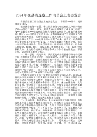 2024年在县委巡察工作动员会上表态发言