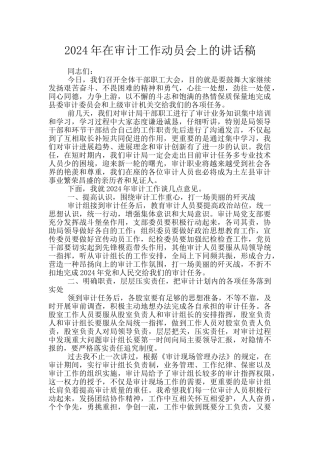 2024年在审计工作动员会上的讲话稿
