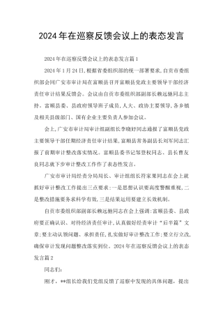 2024年在巡察反馈会议上的表态发言
