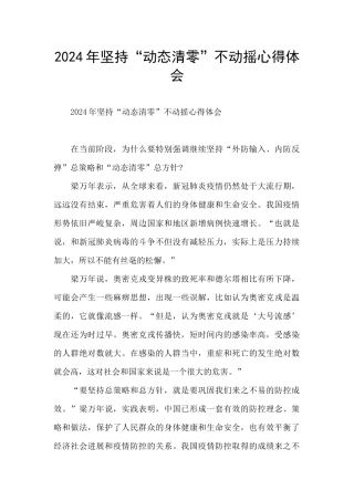 2024年坚持“动态清零”不动摇心得体会