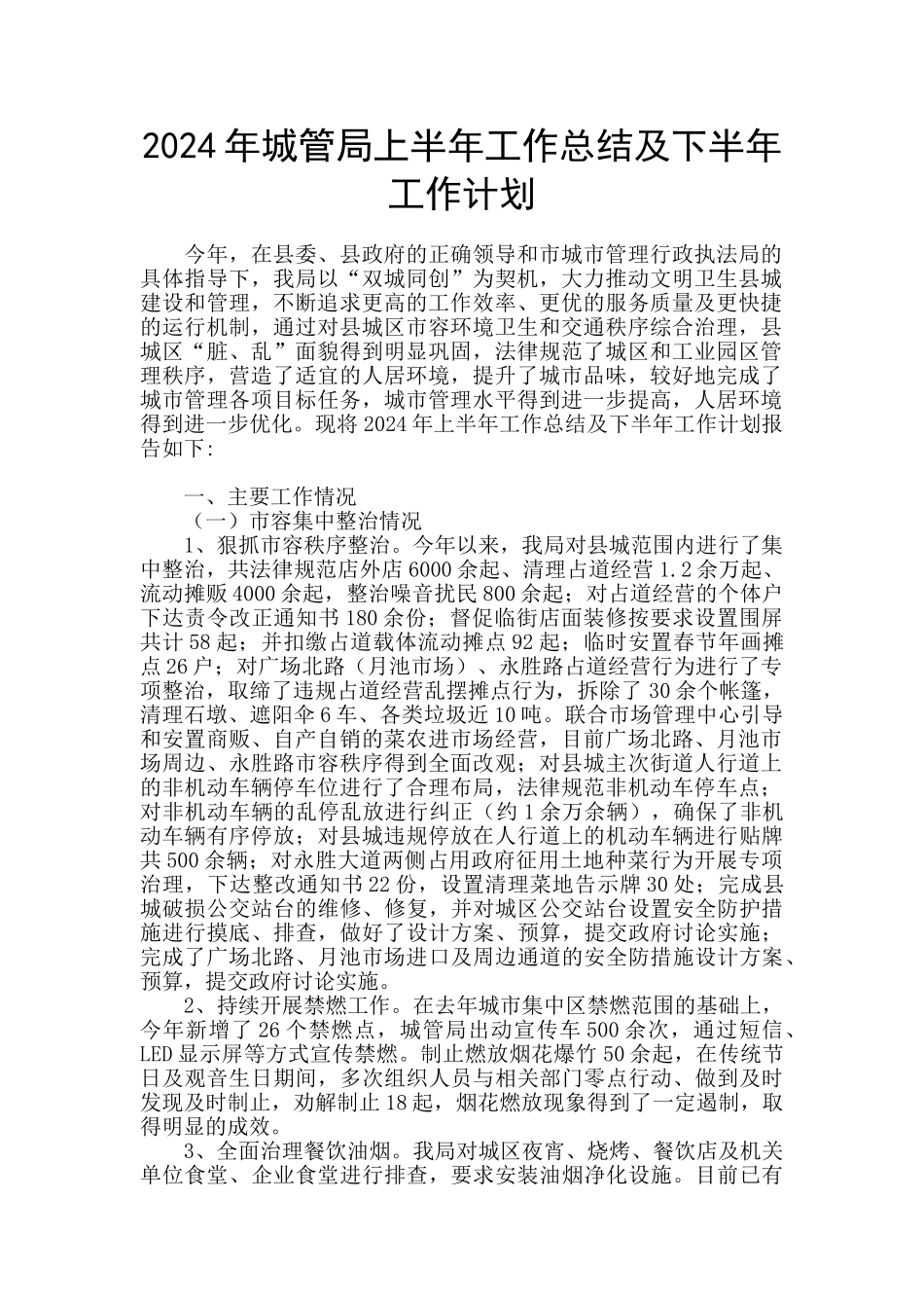 2024年城管局上半年工作总结及下半年工作计划_第1页