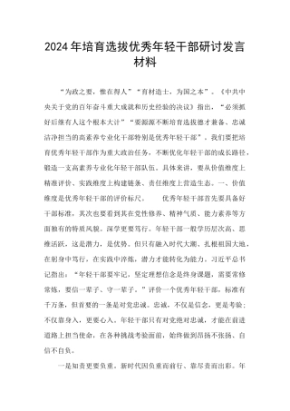 2024年培养选拔优秀年轻干部研讨发言材料