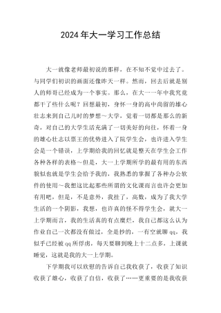 2024年大一学习工作总结